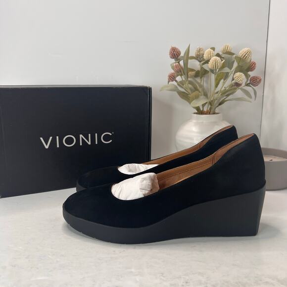 Vionic Sereno Wedge Slip On Black Nubuck Pumps I8693L1001 Women's 10 Wide - Picture 3 of 11